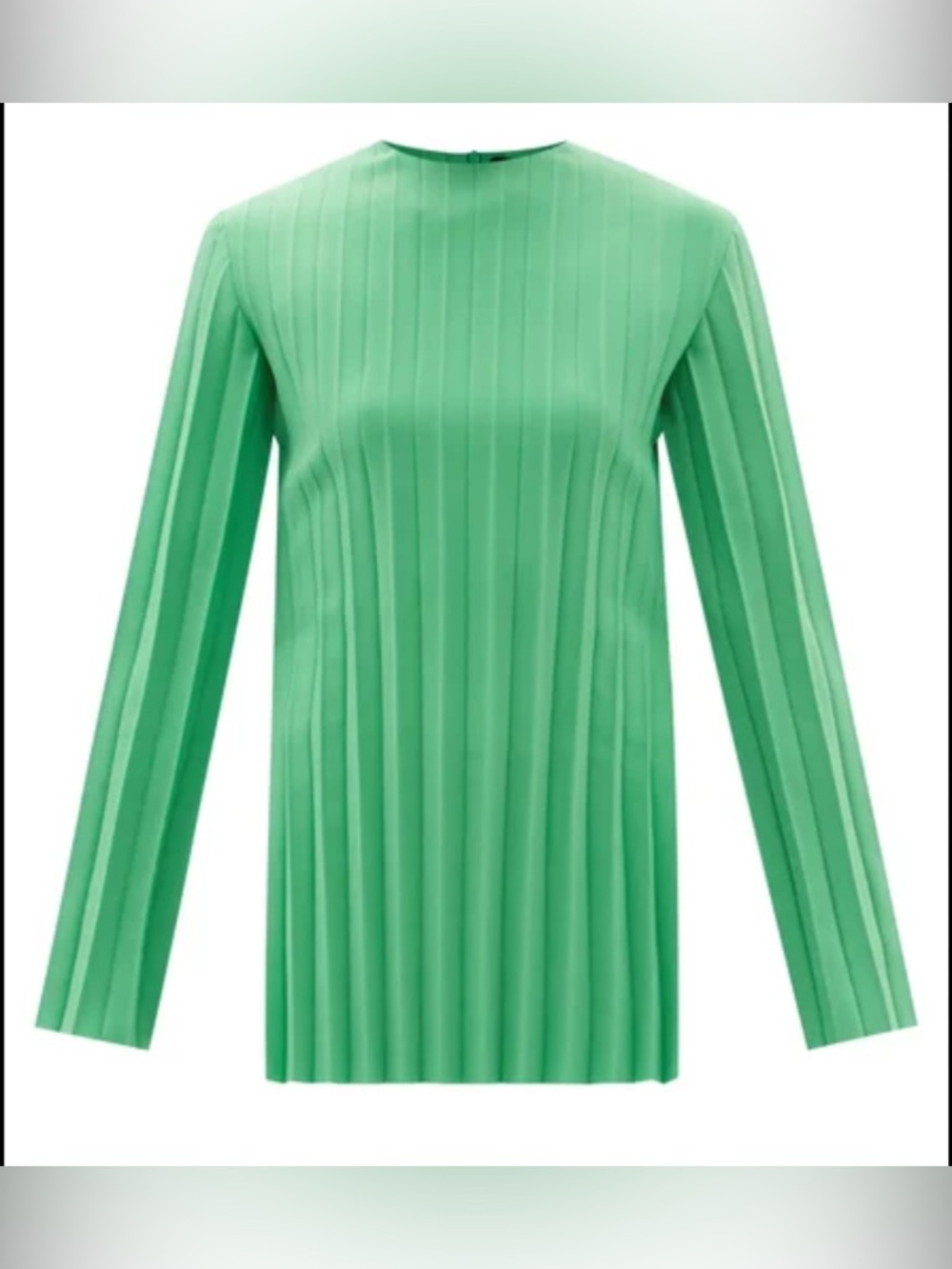 Pleated Long-Sleeve Crewneck Top in Mint Green